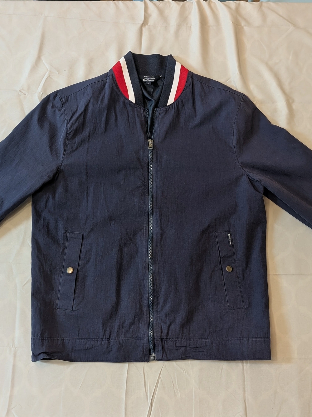 Men's Ben Sherman Navy Bomber Jacket with Red-Trim Collar - Medium